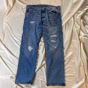 Levi Strauss 501 '93 Straight Leg W 38 L 30 Distressed Button Fly Blue Jeans
